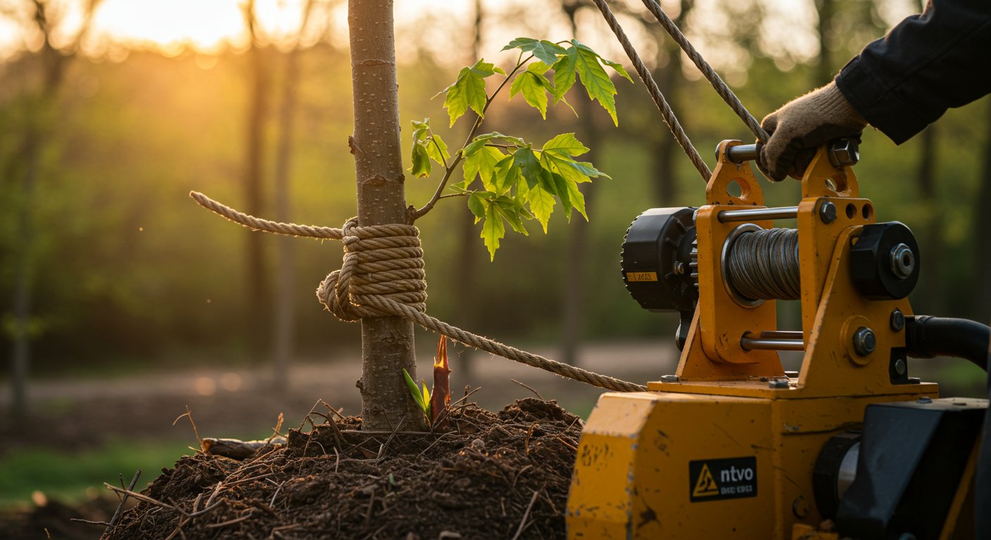 Раскорчёвка участка с использованием лебёдки