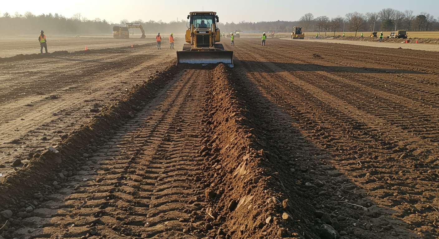 Выравнивание участка бульдозером Выравнивание и подготовка земли техникой