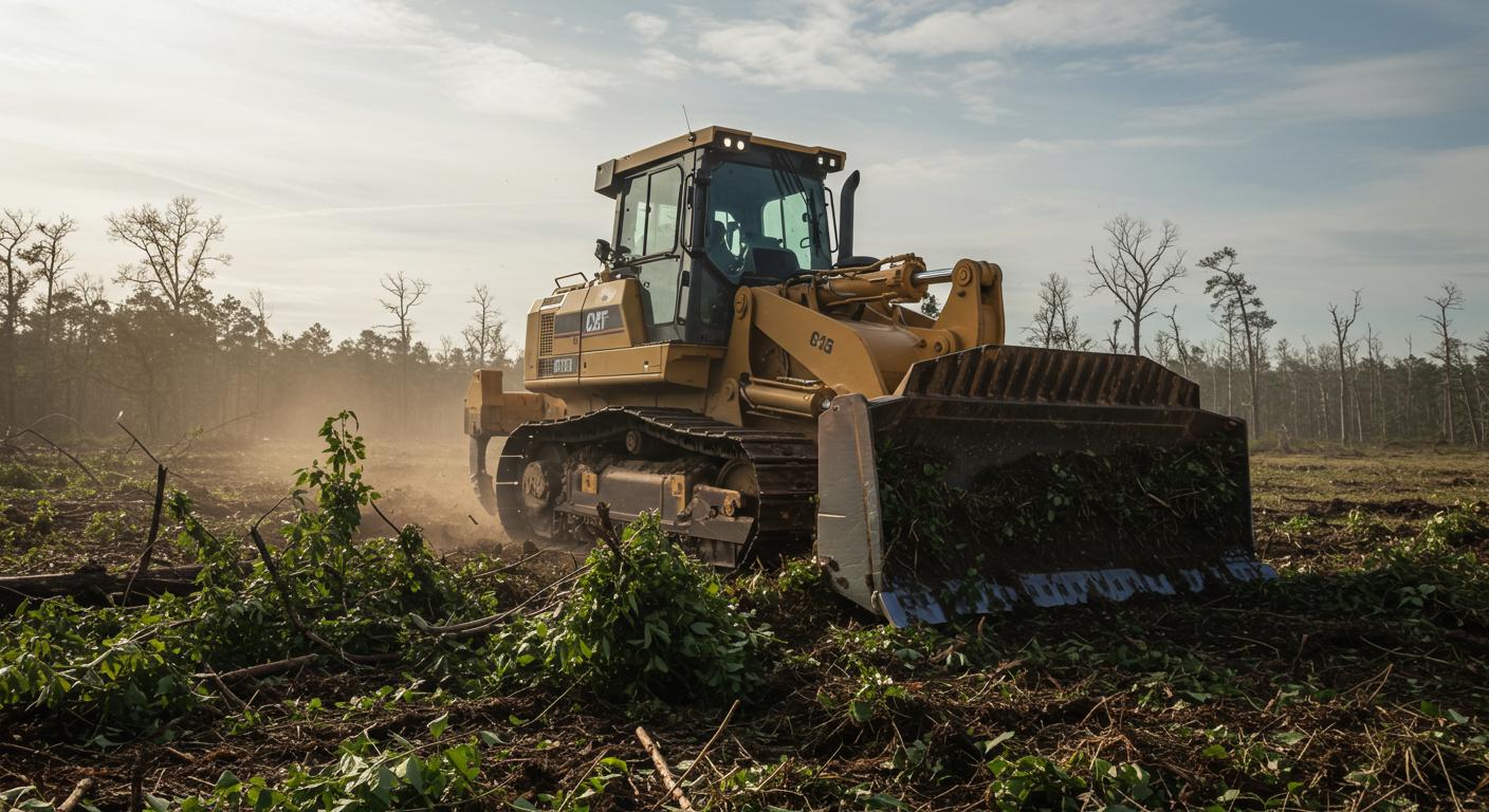 Механизированная расчистка участка экскаватором Механизированная расчистка территории техникой
