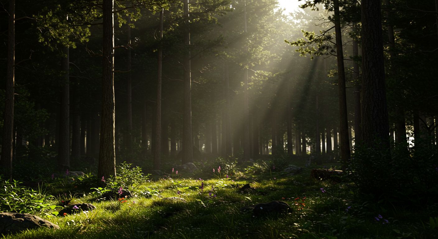 Раскорчёвка в густом лесу