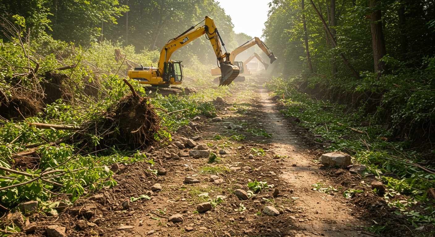 Раскорчёвка земли для прокладки дорог