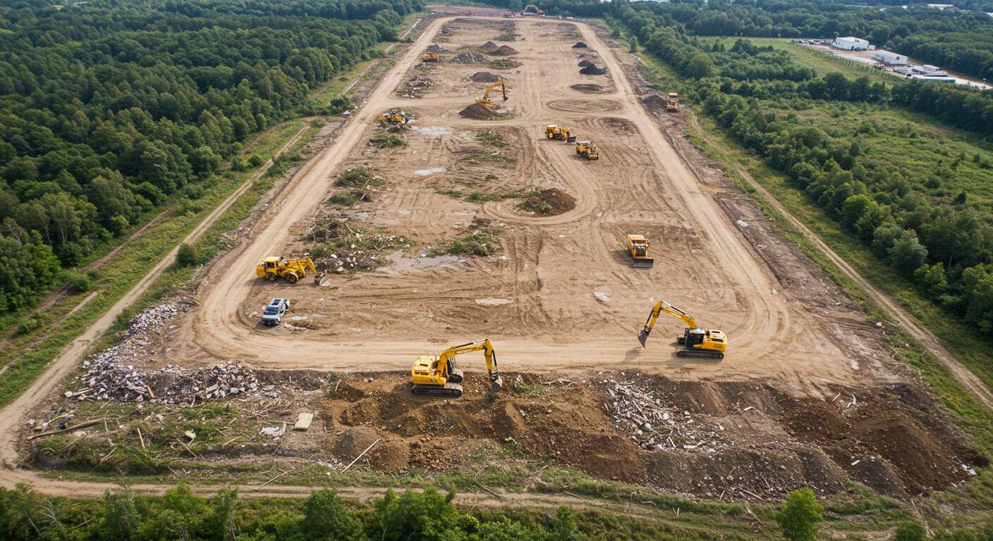 Подготовка участка с использованием спецтехники Раскорчёвка под промышленную инфраструктуру