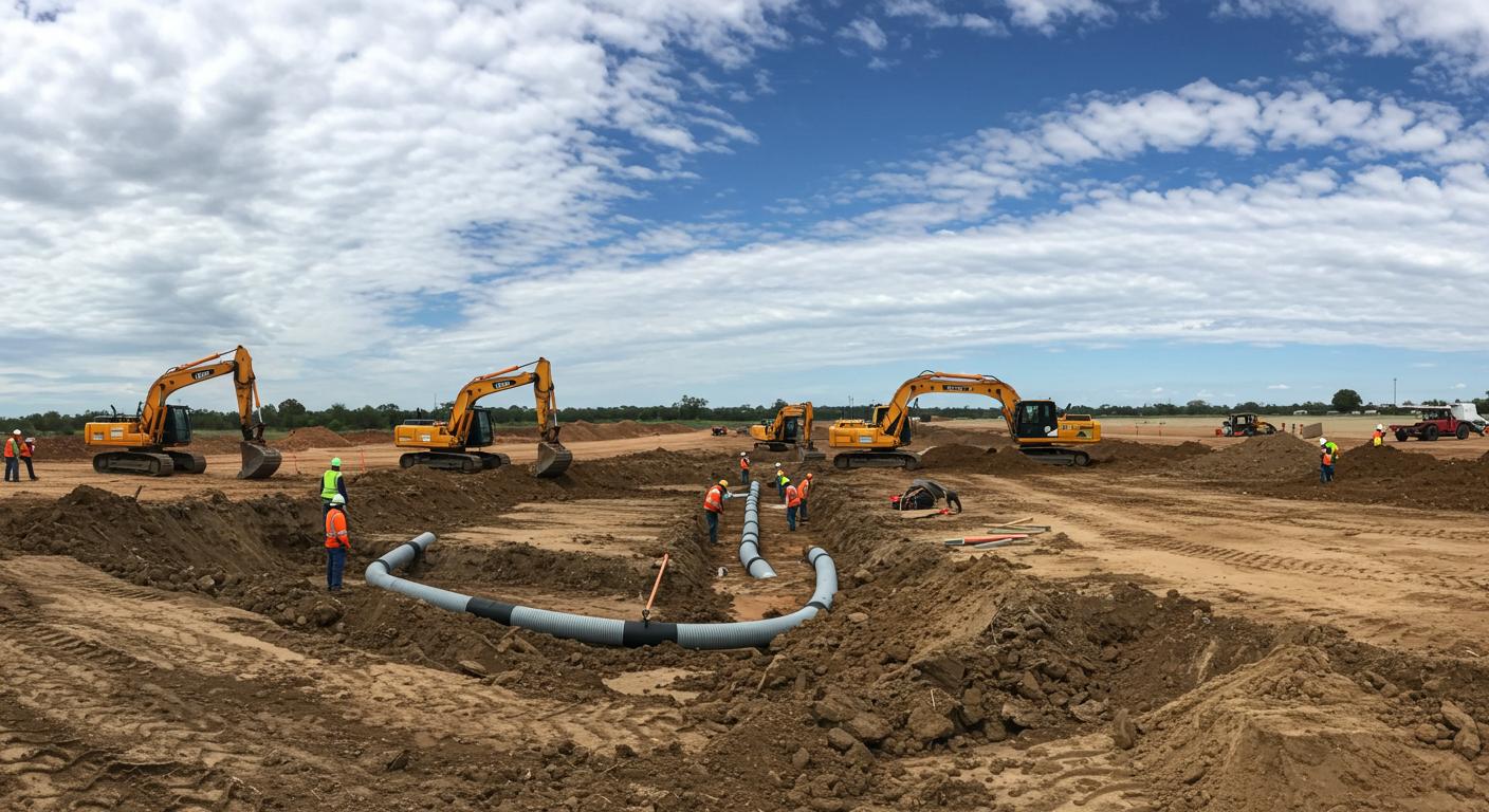 Подготовка участка для прокладки канализаций Раскорчёвка участка под канализацию