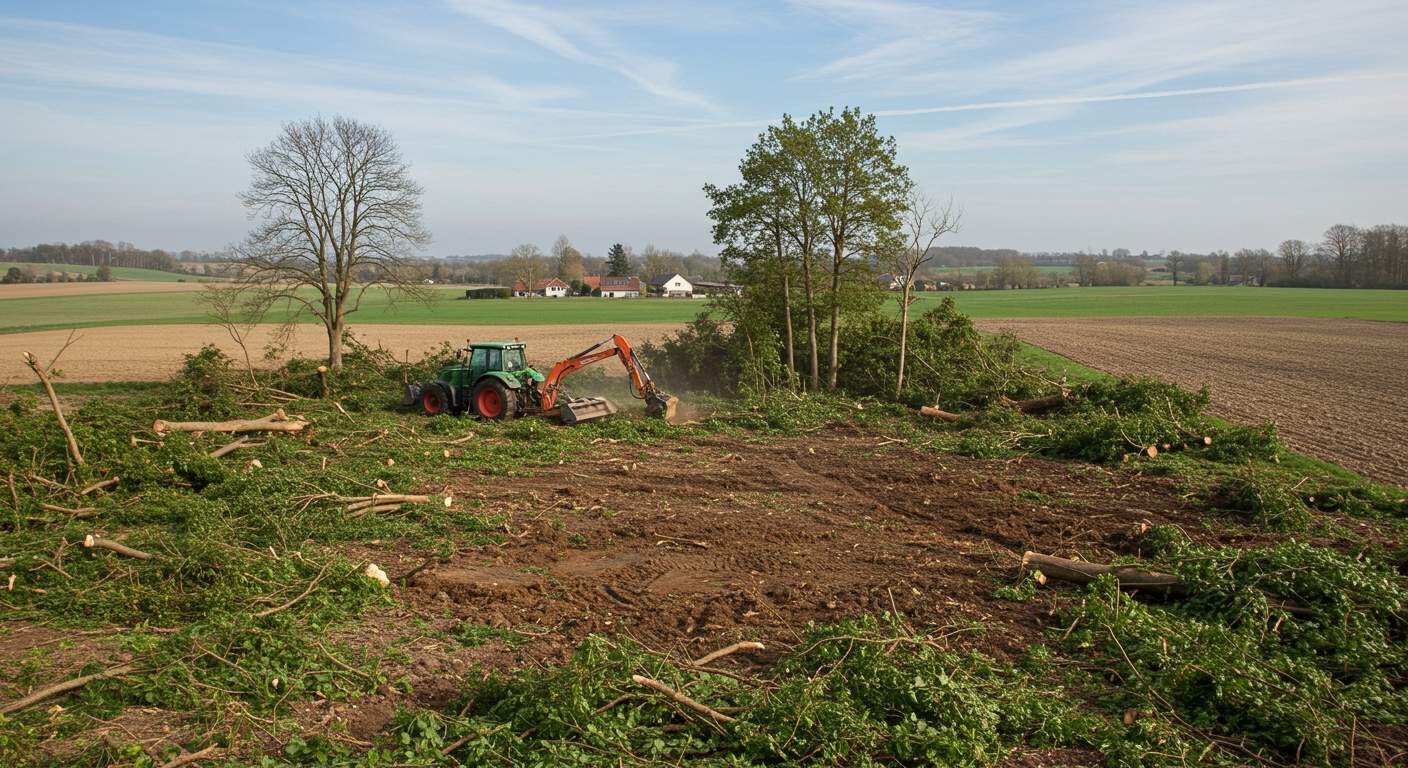 Очистка земель под фермерское расширение Раскорчёвка фермерских земель техникой