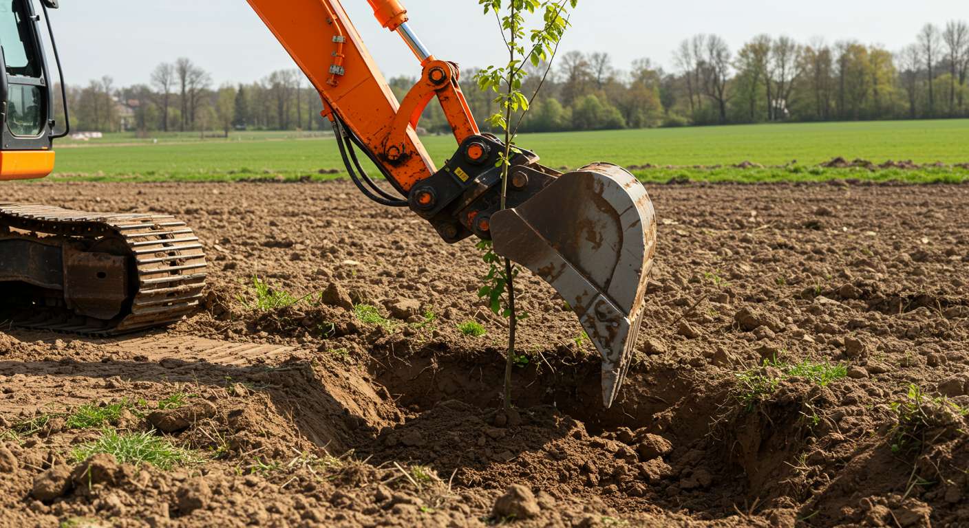 Раскорчёвка с экскаватором