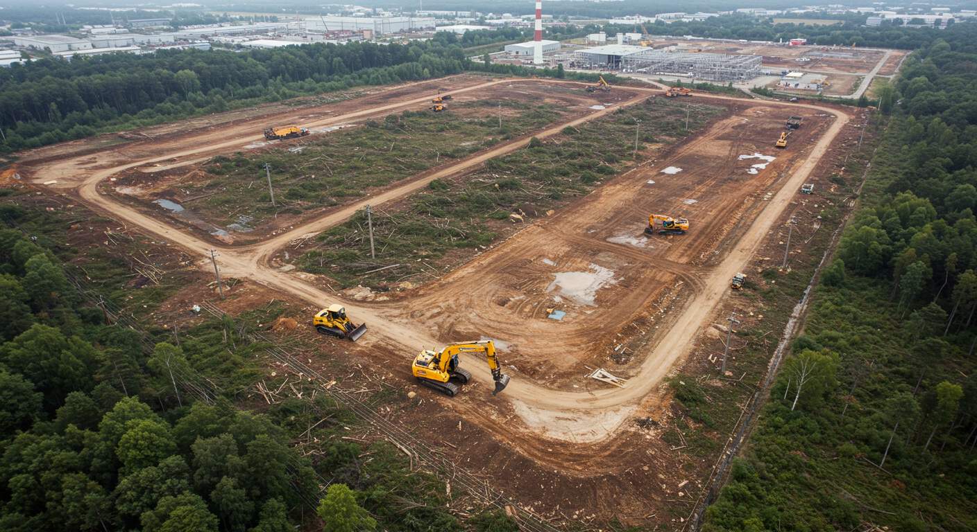 Раскорчёвка земли для промышленного объекта