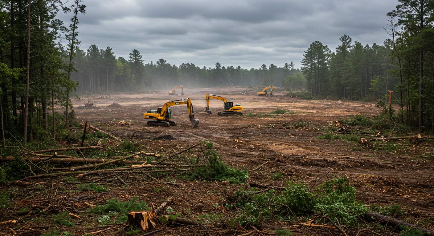 Раскорчёвка земли под жилой комплекс