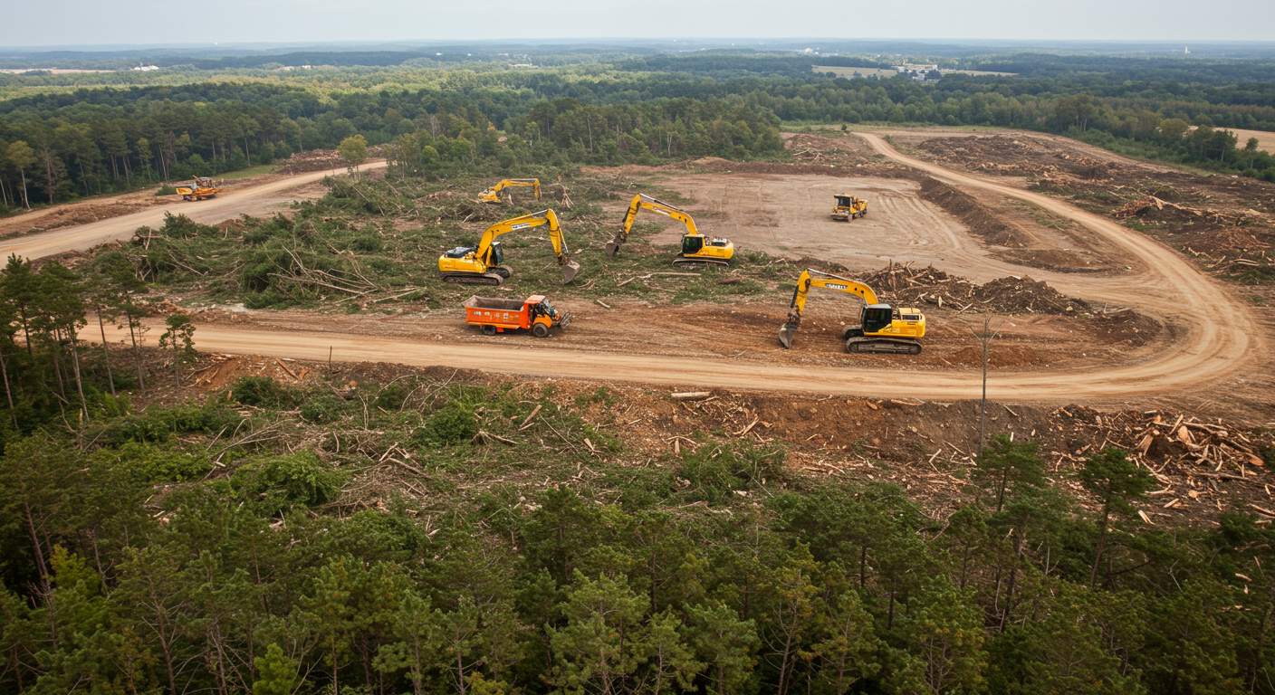 Раскорчёвка земли под промышленную зону