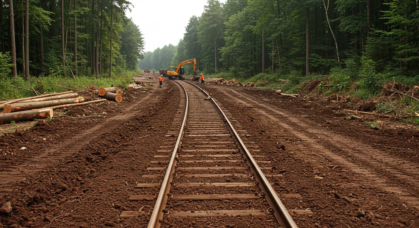 Раскорчёвка участка под железную дорогу