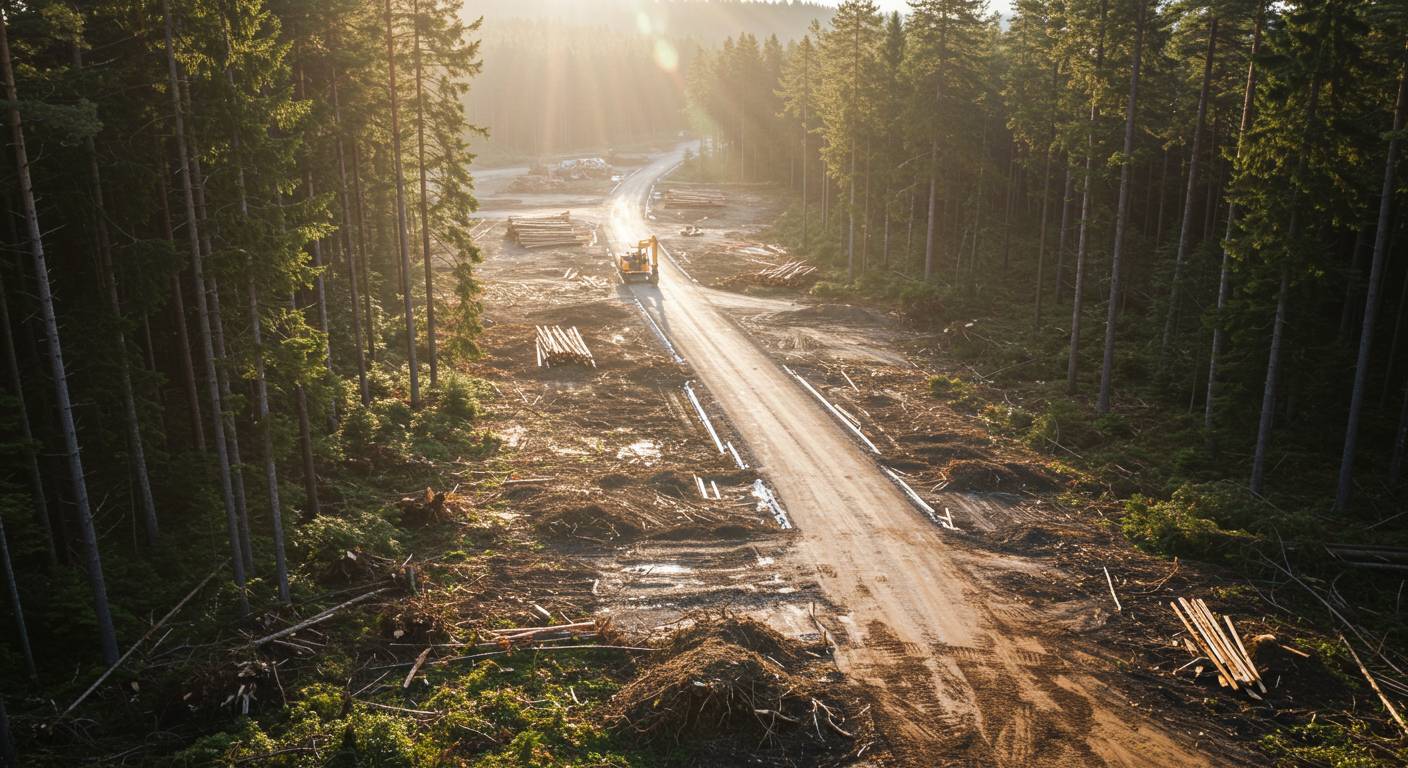 Раскорчёвка лесного массива под строительство дороги
