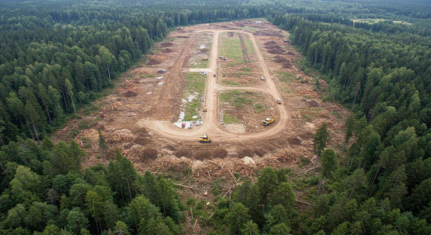 Механизированная раскорчёвка земли под аэродром