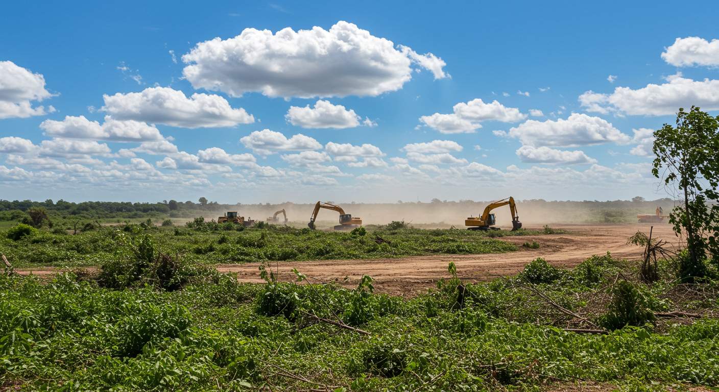 Механизированная раскорчёвка земли под производственные площадки