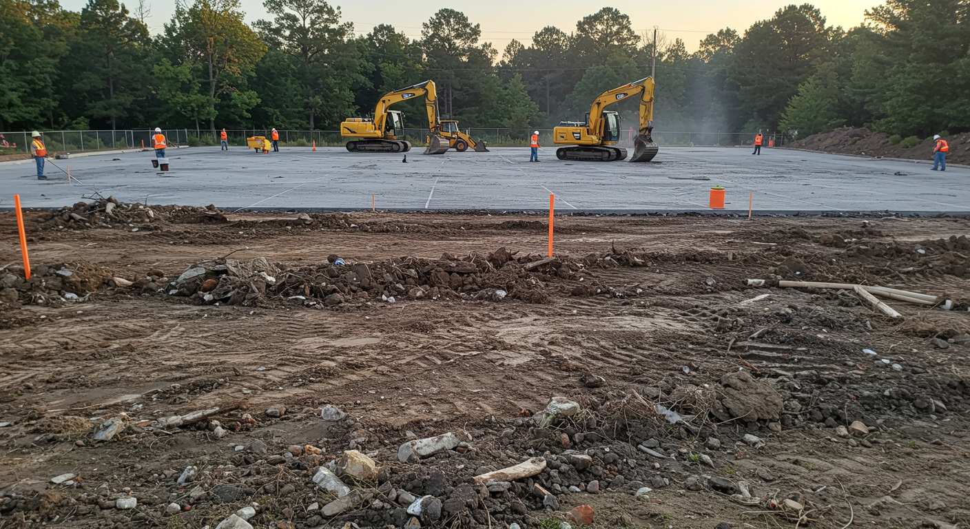 Раскорчёвка земли под автостоянку